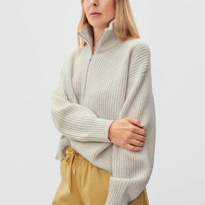 Everlane Felted Merino Half-Zip Sweater in Heathered Oat